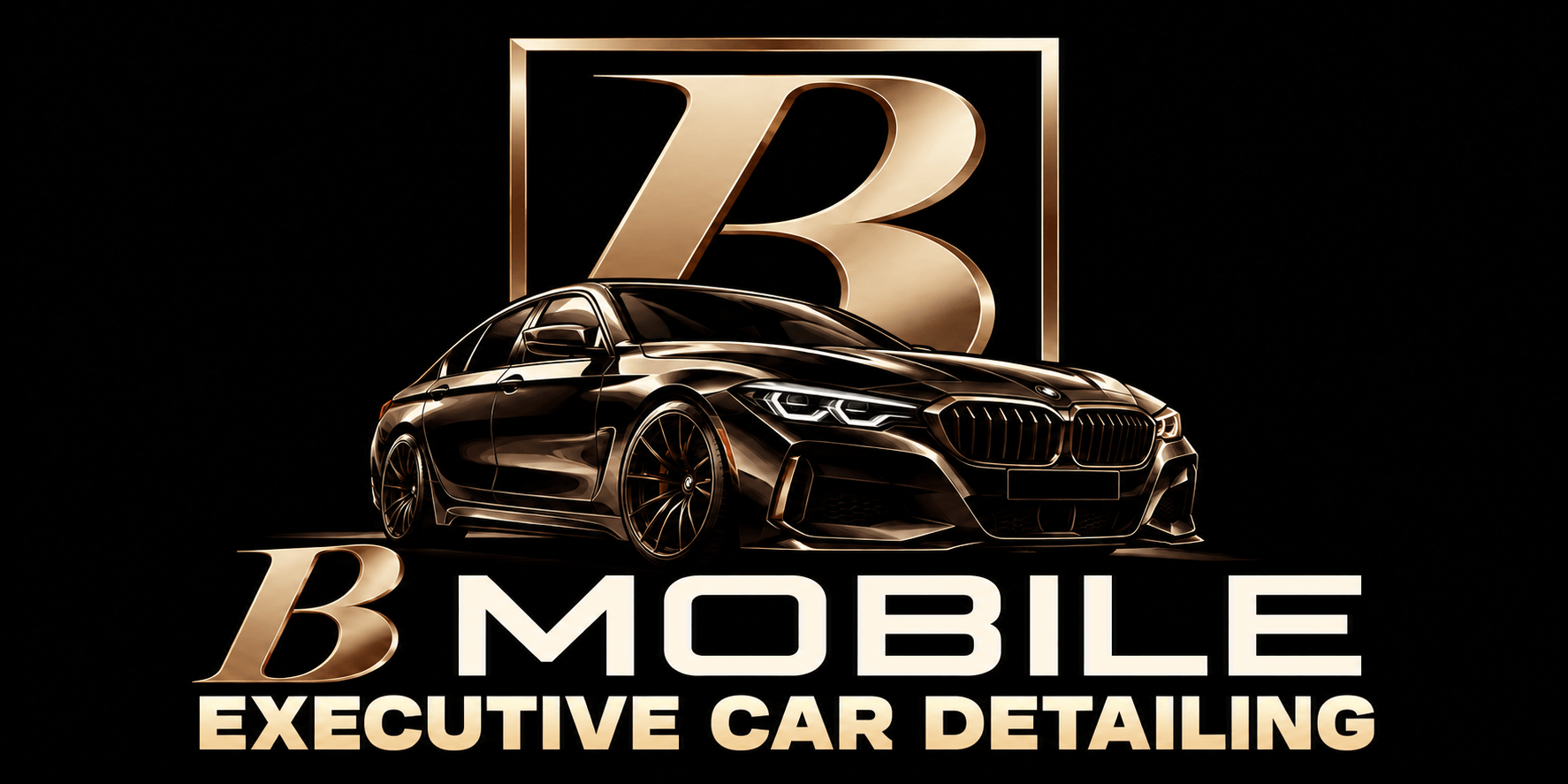 B3 Mobile Executive Car Detailing logo featuring gold BMW sedan and typography
